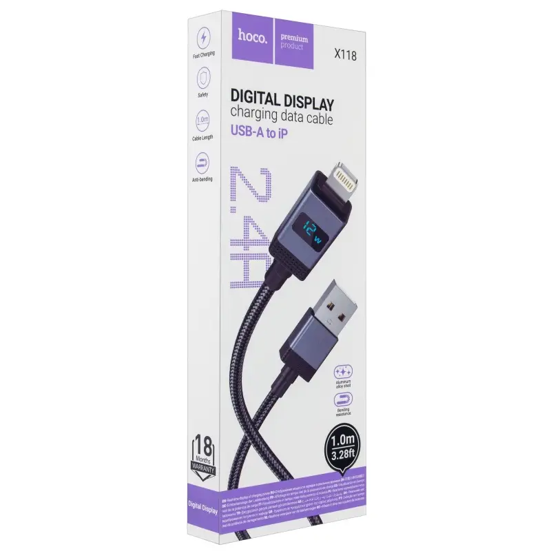 Кабель USB на Lightning 1M 2.4A X118 HOCO черный
