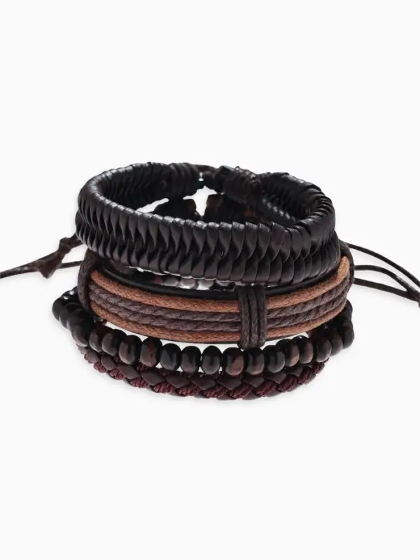 Набор браслетов &laquo;Фита&raquo;, 4 шт. кожа, коричневый, d=7.5 см