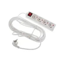 Удлинитель Luazon Lighting, 4 розетки, 7 м, 10 А, 2200 Вт, 3&times;0.75 мм2, с заземлением, с выключателем, белый