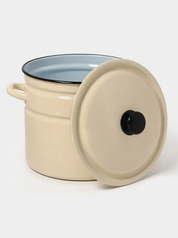 Кастрюля эмалированная, 10 л, d=26.5 см, с крышкой, без декора, цвет слоновой кости