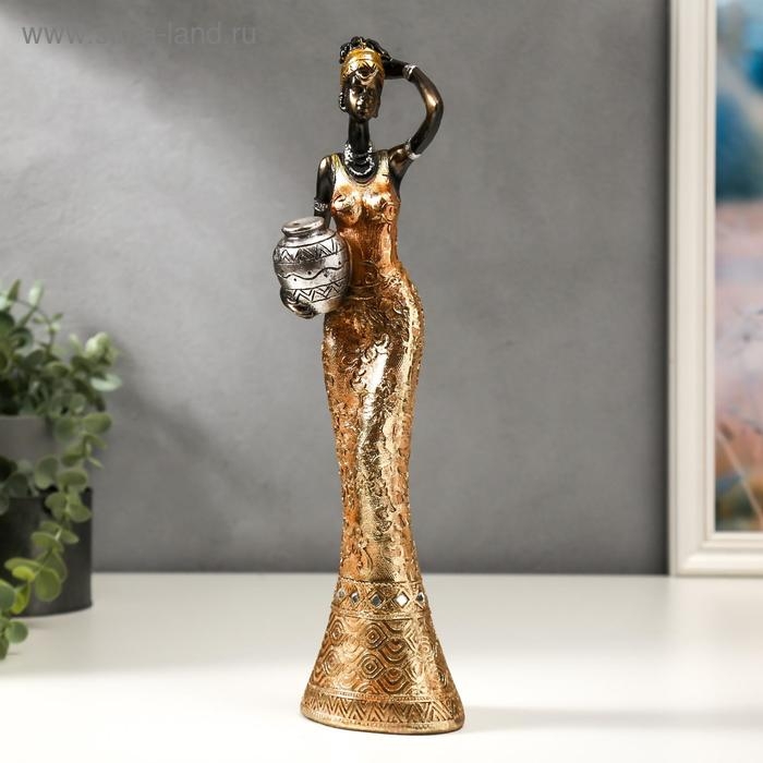 Сувенир полистоун  Сувенир полистоун "Африканка с кувшином, в платье с золотыми цветами" МИКС 30х8х5,8 см