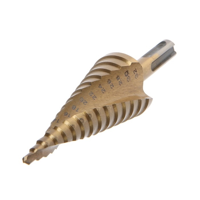 Сверло ступенчатое ТУНДРА ПРОФИ, HSS, TiN, спиральный профиль, SDS-plus, 4-32 мм Сверло ступенчатое ТУНДРА ПРОФИ, HSS, TiN, спиральный профиль, SDS-plus, 4-32 мм