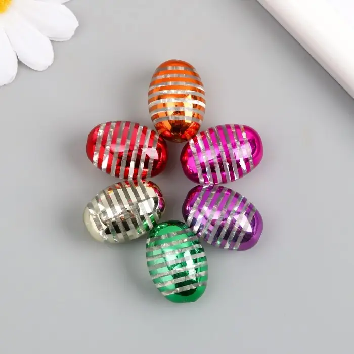 Бусина для творчества пластик "Овальная" МИКС металлик 1,4х1,7х2,4 см