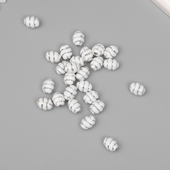 Бусины для творчества пластик Бусины для творчества пластик "Спираль" бело-серебристые набор 20 гр 1,2х0,9х0,9 см