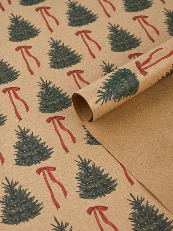 Бумага упаковочная бурый крафт &laquo;Ёлки и банты&raquo;, 50 &times; 70 см