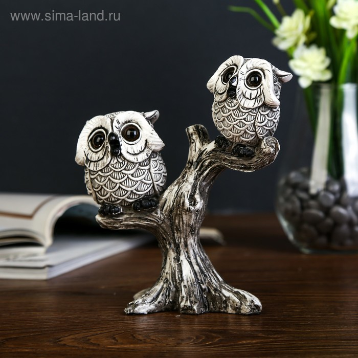 Сувенир полистоун Сувенир полистоун "Два маленьких филина с большими глазами на дереве" 16,5х14,5х6 см