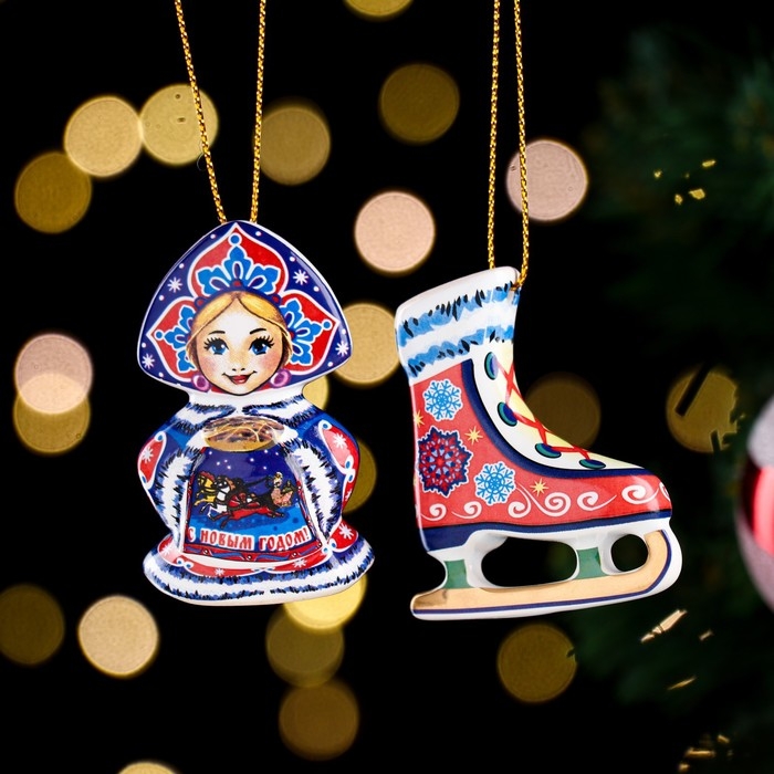 Набор ёлочных игрушек Набор ёлочных игрушек "Машенька и конек", 6 см