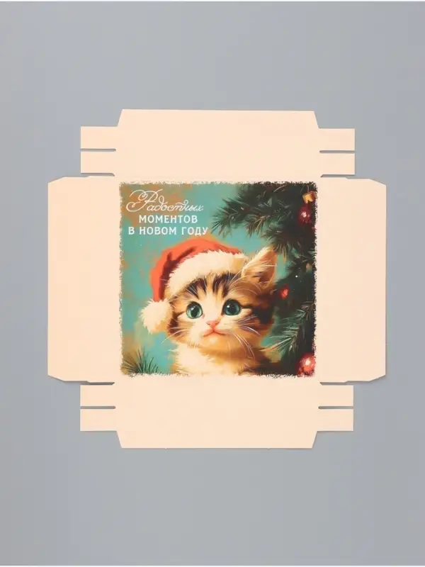 Коробка подарочная &laquo;Котёнок&raquo;, новогодняя, с крышкой, 20&times;20&times;6 см, разноцветная
