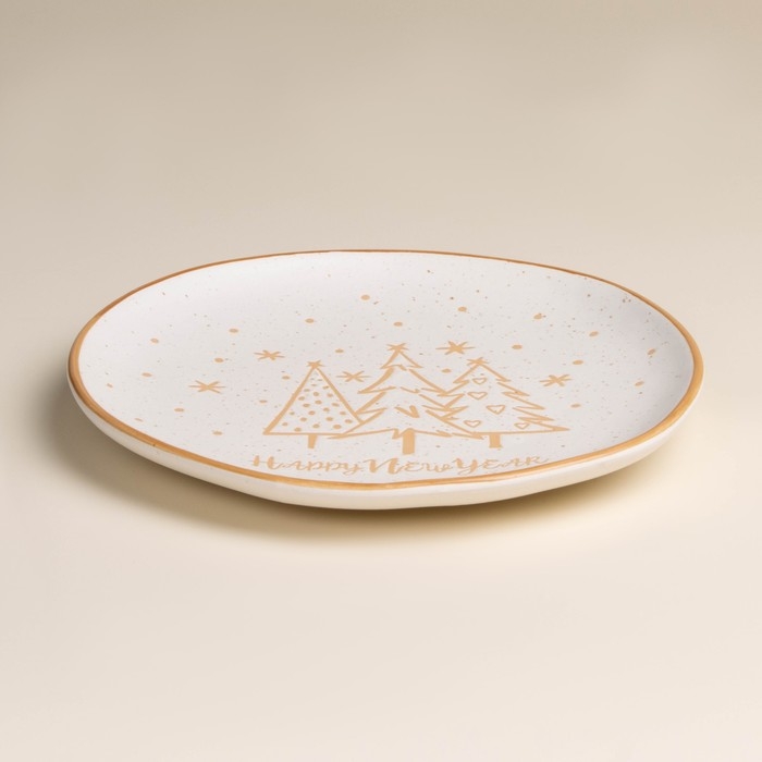 Тарелка новогодняя SL Home «С Новым Годом», d=21 см, фарфор, цвет белый Тарелка новогодняя SL Home «С Новым Годом», d=21 см, фарфор, цвет белый