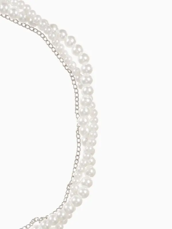 Бусы 2 яруса &laquo;Рошель&raquo;, подвеска капля на цепочке, шар №12, L=42 см, белые в серебре