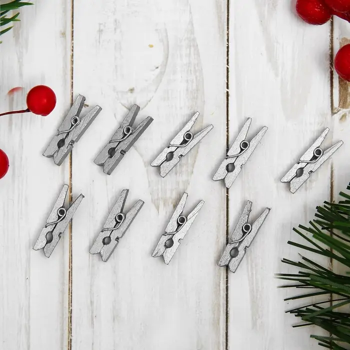 Прищепки для декора, серебро, 50 шт., размер: 2.5 см