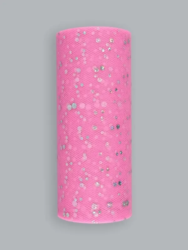 Фатин с блёстками, 15 см, 23&plusmn;1 м, 11&plusmn;1 г/м&sup2;, розовый №14