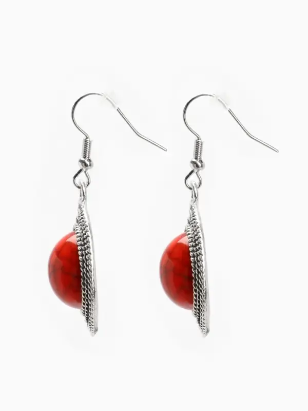 Серьги &laquo;Круг&raquo;, винтаж, красные в чернённом серебре