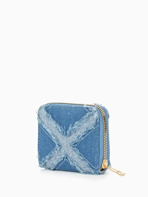 Кошелёк женский на молнии 8.5&times;2&times;11 см, джинсовый, голубой