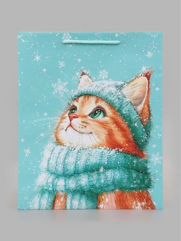 Пакет подарочный &laquo;Котёнок в шапке&raquo;, 26&times;12&times;32 см