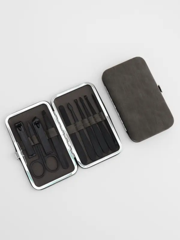 Набор маникюрный, 10 предметов, в футляре, серый, чёрный