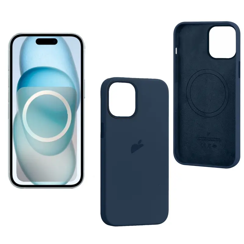 Чехол iPh 15 Silicon Case 100% ORG (MagSafe + анимация NFC) c LOGO Storm Blue