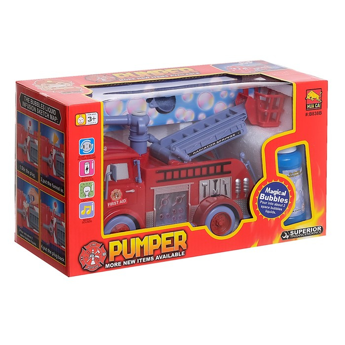 Машина «Пожарная служба» с мыльными пузырями, световые и звуковые эффекты, работает от батареек