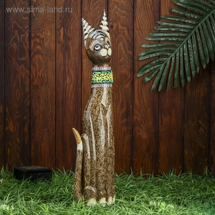 Сувенир дерево "Кошка в зелёном ошейнике со стразами" 60х12х6 см