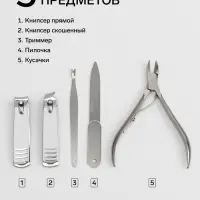 Набор маникюрный, 5 предметов, в металлическом футляре, серебристый