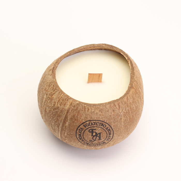 Свеча в кокосе ароматическая, зелёный чай, соевый воск, 8х10 см, в коробке Свеча в кокосе ароматическая, зелёный чай, соевый воск, 8х10 см, в коробке