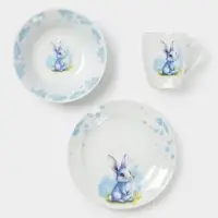 Набор детской посуды Дулевский фарфор &laquo;Зайка&raquo;, 3 предмета: тарелка 175 мл, миска 360 мл, кружка 210 мл, белый