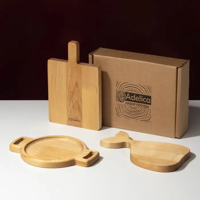 Подарочный набор посуды Adelica, 3 предмета: доски разделочные, для подачи, дерево берёза