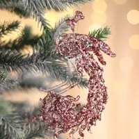 Ёлочная игрушка &laquo;Зимнее волшебство. Павлин сияние блеск&raquo; пластик, 14&times;7.5 см, прозрачно-розовый