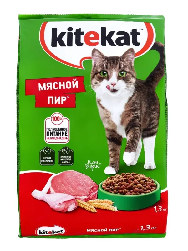 Сухой корм для кошек Kitekat, мясной пир, 1.3 кг