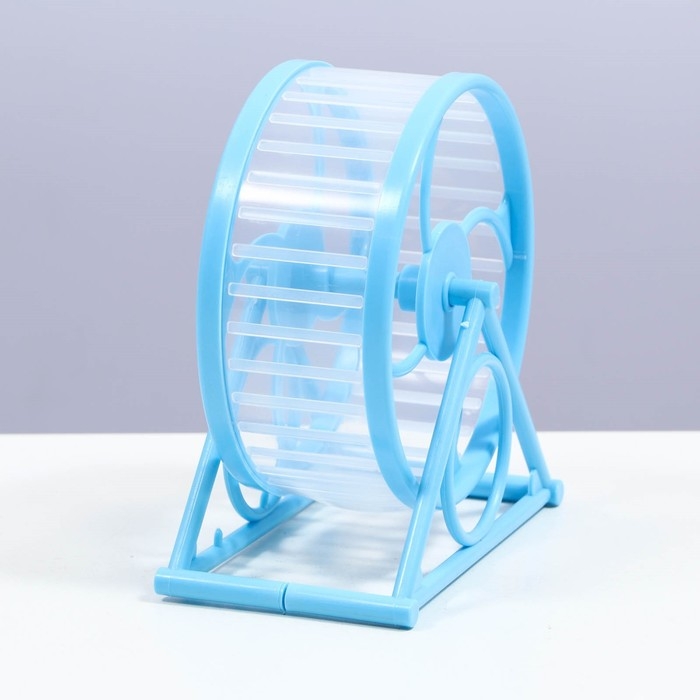 Колесо на подставке для грызунов, диаметр колеса 12,5 см, 14 х 3 х 9 см, голубое