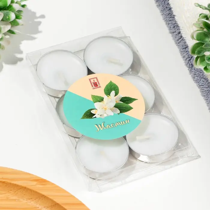 Набор свечей чайных ароматических, 6 шт, жасмин Набор свечей чайных ароматических, 6 шт, жасмин