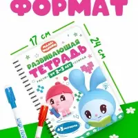 Многоразовая развивающая тетрадь "Рисуй-стирай", 17х24 см, 30 стр., Малышарики