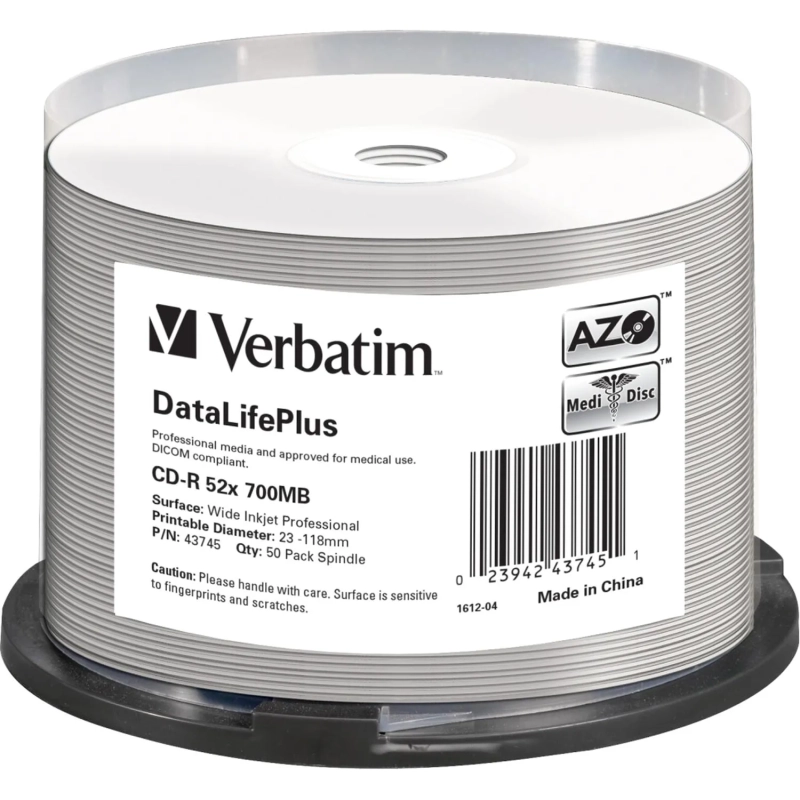 Носители информации CD-R Verbatim 700Mb 52x Cake Box (50шт/уп) Print 43756