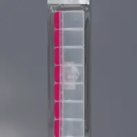 Органайзер для хранения мелочей, 7 ячеек, с кнопками, 22&times;5&times;2.5 см, розовый, прозрачный