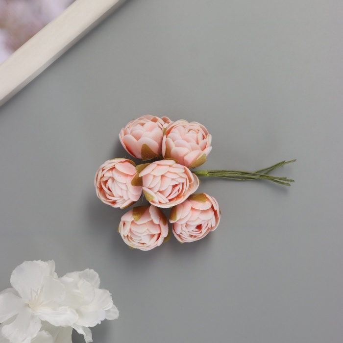 Декор для творчества "Пионы" бело-оранжевый (1 набор=1 букет) в букете 6 шт 2,5х10,5 см