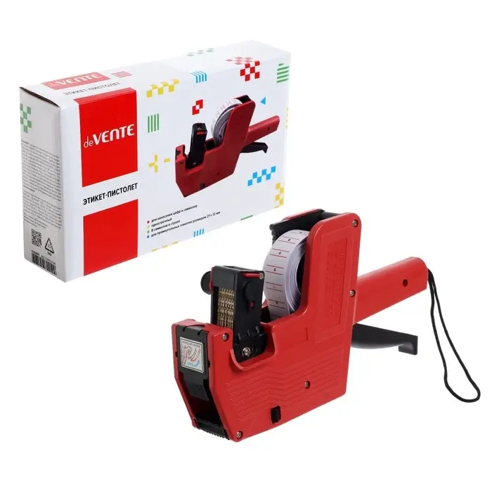 Этикет-пистолет однострочный (цифры, знаки), 8 символов, 21&times;12 мм, для прямоугольных этикеток, deVENTE, красный