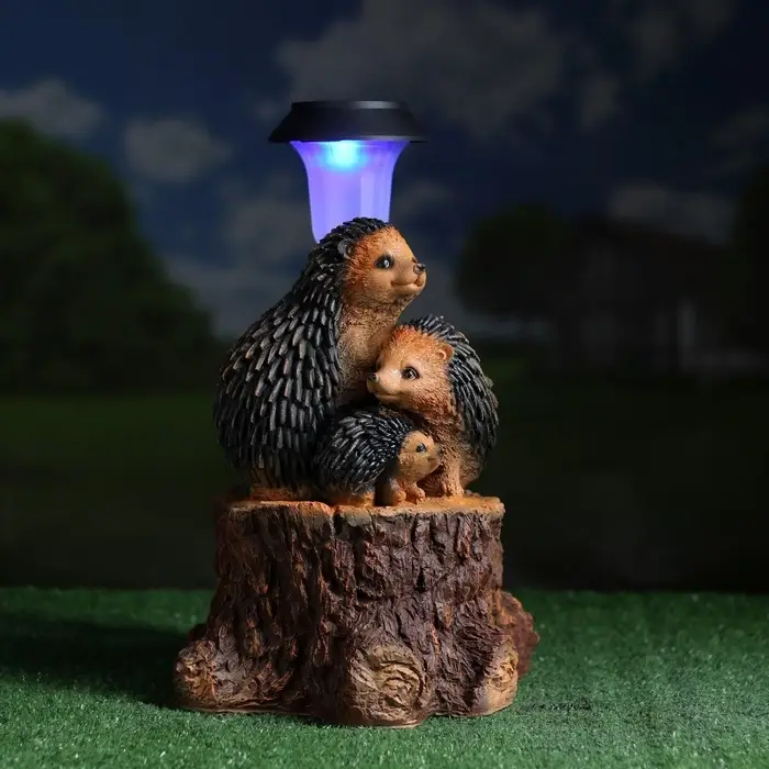 Садовая фигура - фонарь из полистоуна &laquo;Три ежа на пне&raquo;, 27&times;26&times;34 см