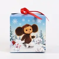Коробка складная "Зимние забавы",Чебурашка, 12 х 12 х 12 см