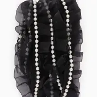 Рюш капроновый, с бусинами, 30 мм, 4.5&plusmn;0.5 м, чёрный/белый