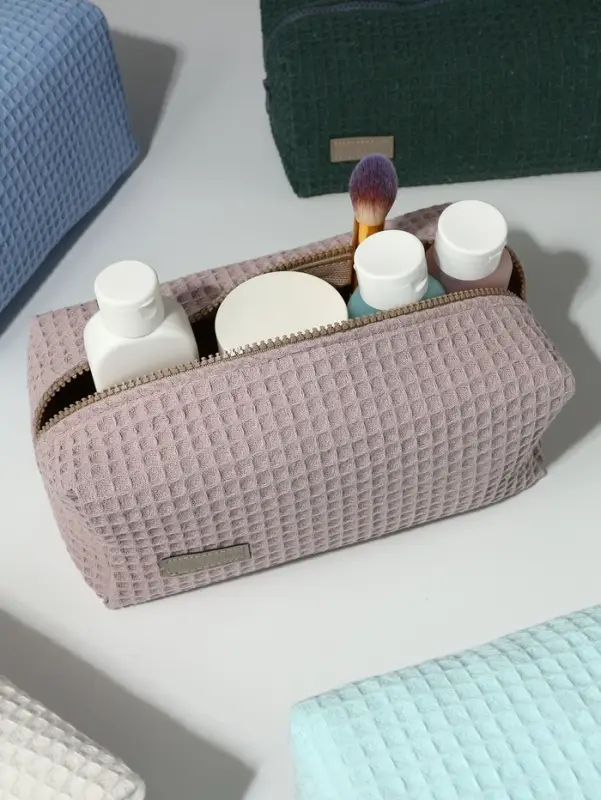 Косметичка женская на молнии TEXTURA, объёмная, большая, мягкая, розовая