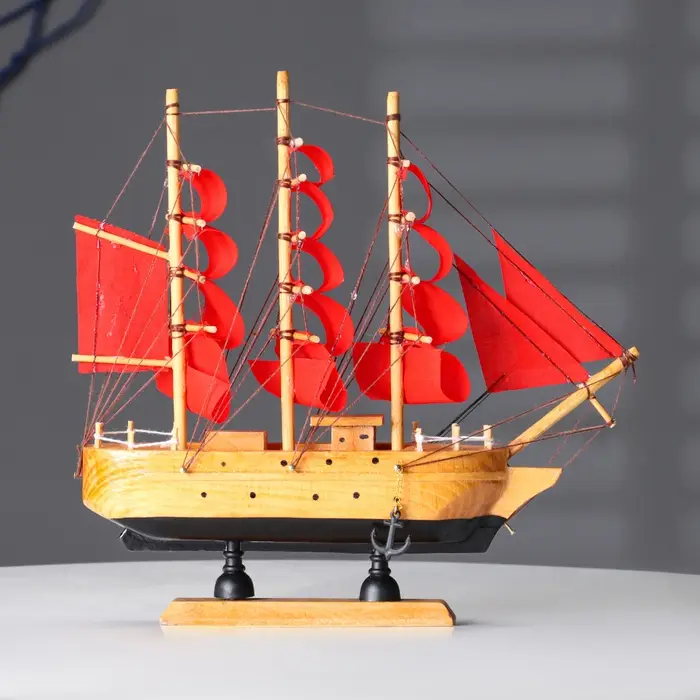 Сувенирная модель корабля &laquo;Дакия&raquo;, борта светлое дерево, паруса алые, 5&times;23&times;22 см