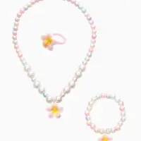 Набор детский &laquo;Выбражулька. Жемчуг&raquo;, 3 предмета: бусы, кольцо, кольцо, желтый, белый