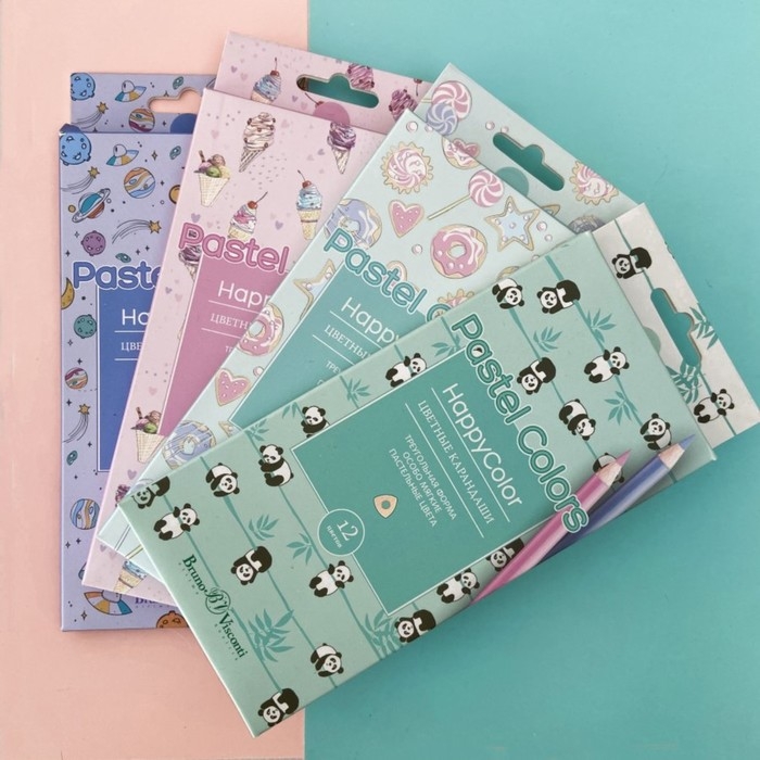 Карандаши цветные 12 цветов BrunoVisconti HappyColor Карандаши цветные 12 цветов BrunoVisconti HappyColor "Пастельные", трёхгранные, МИКС