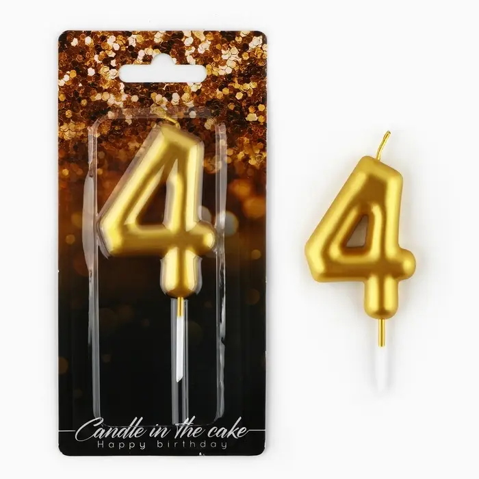Свеча для торта, цифра &laquo;4&raquo;, золото, 9,5 х 4 см