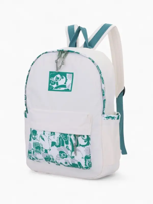 Рюкзак школьный на молнии, с карманами, принтом, 27&times;13&times;39 см, белый