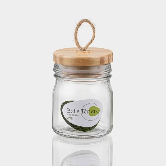 Банка стеклянная для хранения сыпучих продуктов BellaTenero «Эко», 200 мл, 6,5×9 см, с бамбуковой крышкой