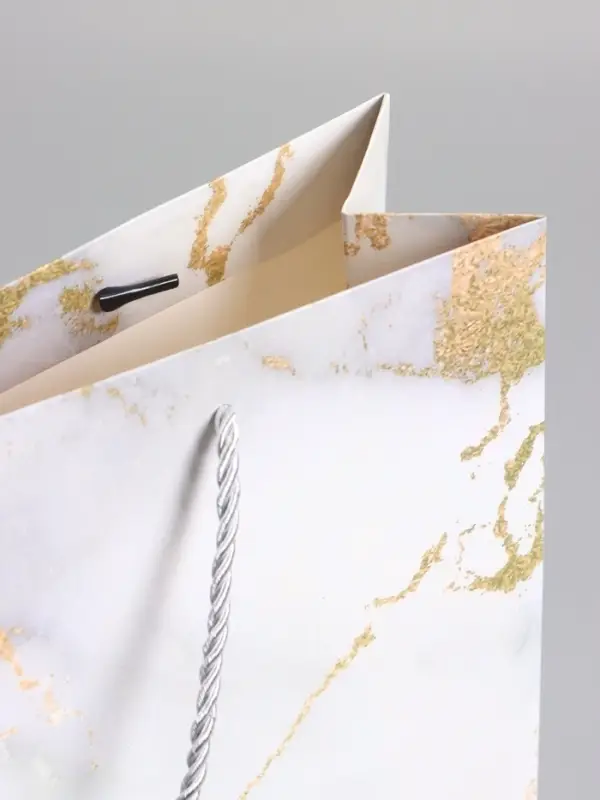 Пакет подарочный "Мрамор" , белый , с бантиком, 35 х 30 х 10 см