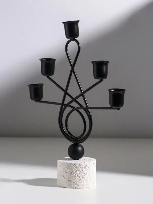 Подсвечник металл, дерево на 5 свечей  Подсвечник металл, дерево на 5 свечей "Викторианский" d=2,5 см чёрный 22,2х7х28 см