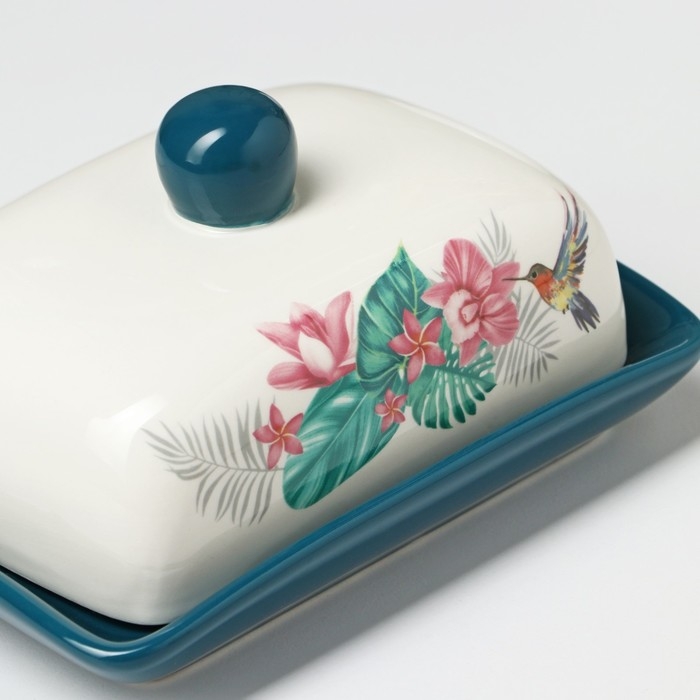 Маслёнка Доляна «Тропики», 17×12,5×8 см, цвет белый Маслёнка Доляна «Тропики», 17×12,5×8 см, цвет белый