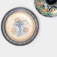Блинница узбекская Риштанская Керамика &laquo;Цветы&raquo;, d=32 см, керамика, синяя
